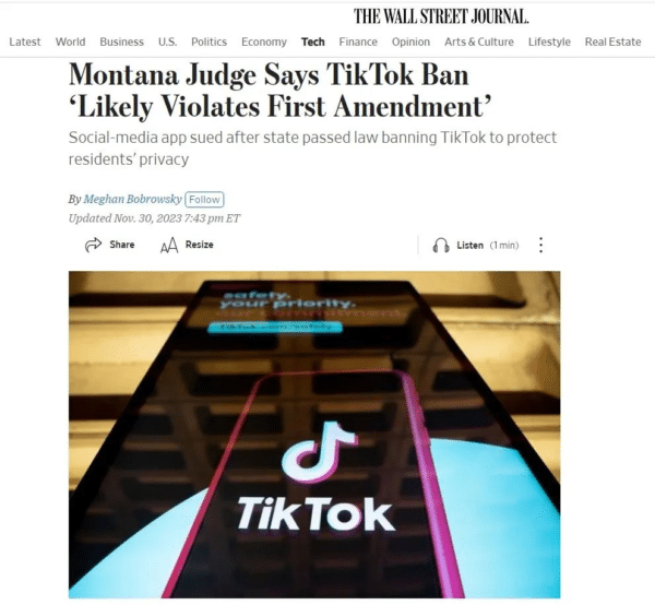 初步胜利！美国首个TikTok州禁令被叫停